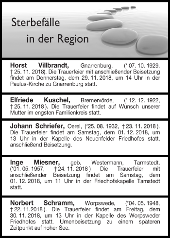 Traueranzeigen Von Sterbefälle In Der Region Ausgabe 28.11.2018 ...