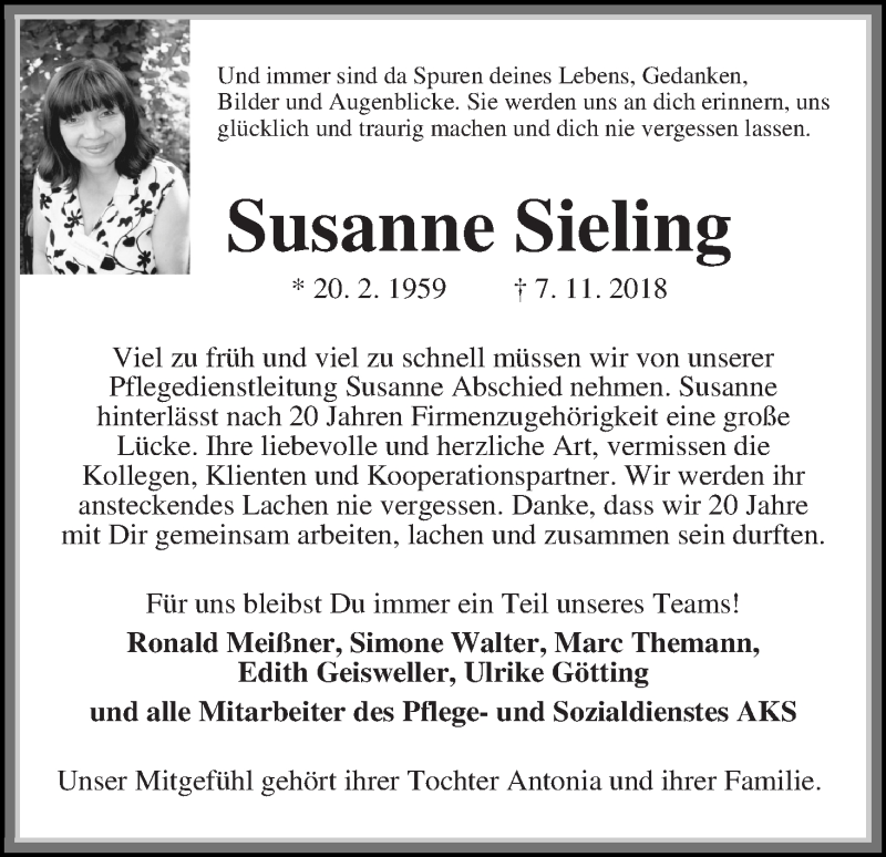  Traueranzeige für Susanne Sieling vom 17.11.2018 aus WESER-KURIER