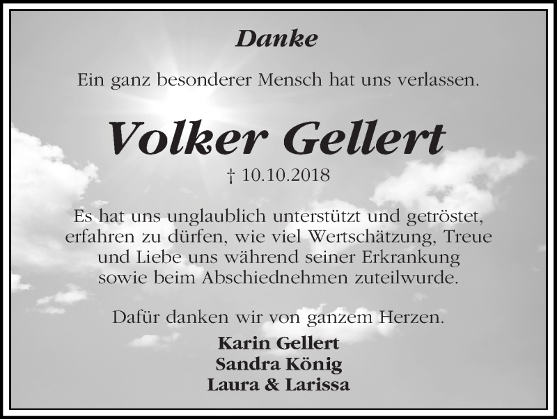 Traueranzeige von Volker Gellert von Die Norddeutsche