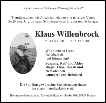 Traueranzeige von Klaus Willenbrock