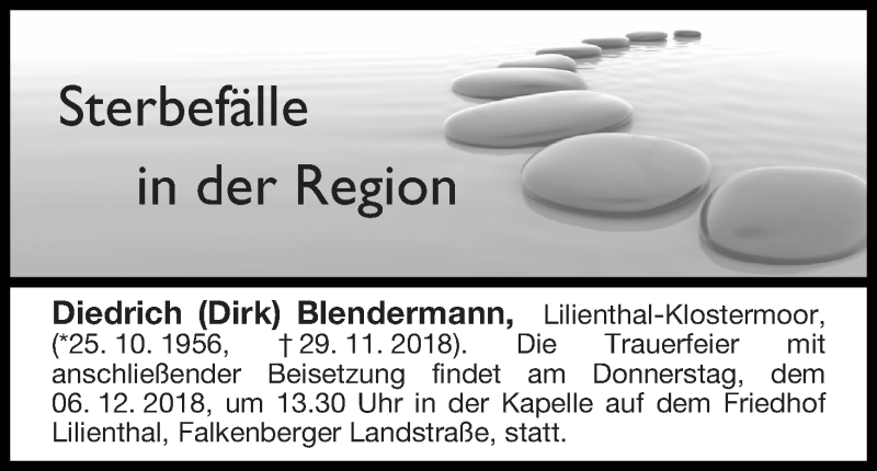 Traueranzeige von Sterbefälle in der Region Ausgabe 04.12.2018 von Osterholzer Kreisblatt