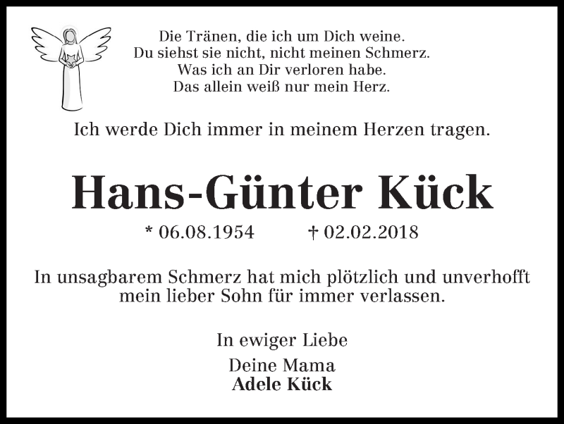  Traueranzeige für Hans-Günter Kück vom 24.02.2018 aus Die Norddeutsche