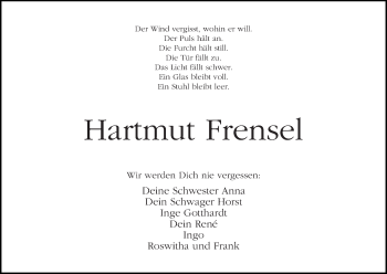 Traueranzeige von Hartmut Frensel