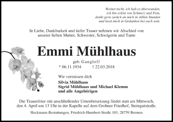 Traueranzeige von Emmi Mühlhaus