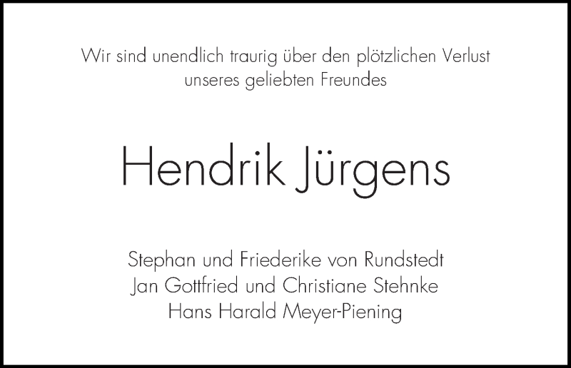  Traueranzeige für Hendrik Jürgens vom 10.03.2018 aus WESER-KURIER