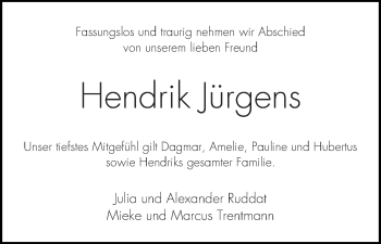 Traueranzeige von Hendrik Jürgens