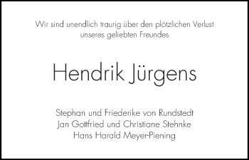 Traueranzeige von Hendrik Jürgens