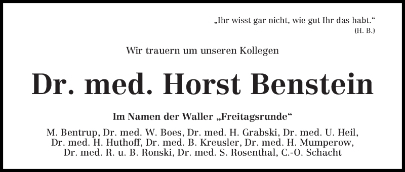  Traueranzeige für Horst Benstein vom 17.03.2018 aus WESER-KURIER