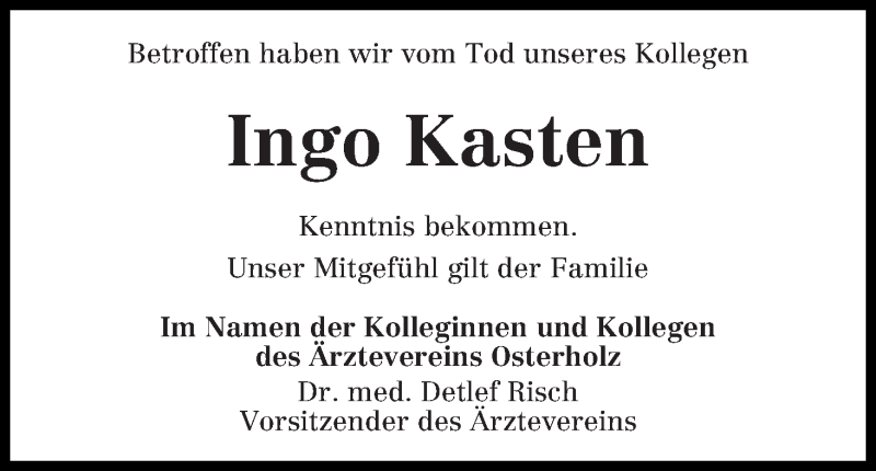  Traueranzeige für Ingo Kasten vom 17.03.2018 aus WESER-KURIER