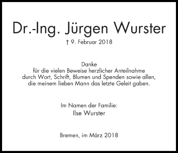 Traueranzeige von Jürgen Wurster