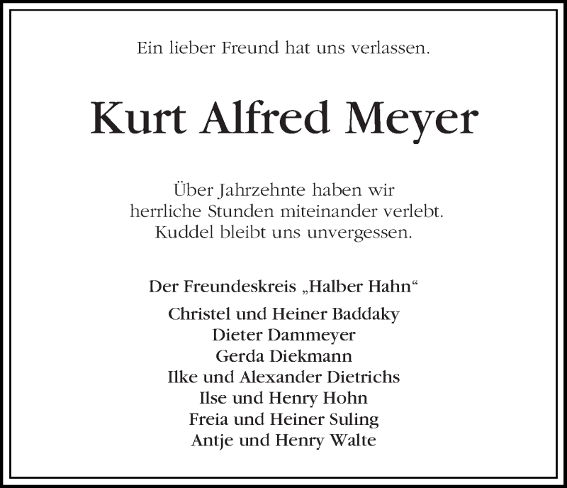 Traueranzeige von Kurt Alfred  Meyer von WESER-KURIER
