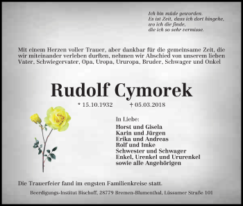 Traueranzeige von Rudolf Cymorek