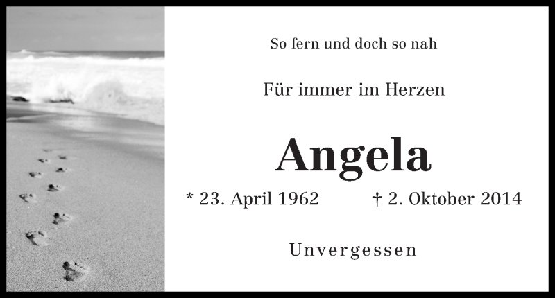  Traueranzeige für Angela Schnackenberg vom 23.04.2018 aus Wuemme Zeitung