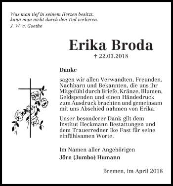 Traueranzeige von Erika Broda