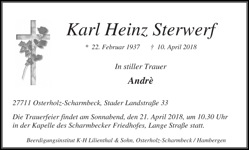 Traueranzeige von Karl Heinz Sterwerf von Osterholzer Kreisblatt