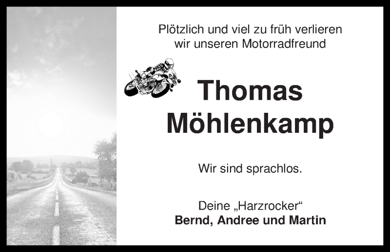  Traueranzeige für Thomas Möhlenkamp vom 25.04.2018 aus WESER-KURIER