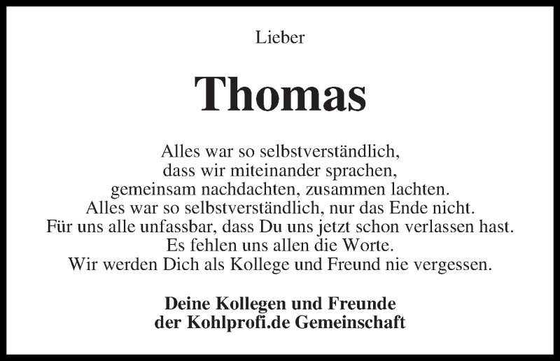  Traueranzeige für Thomas Möhlenkamp vom 21.04.2018 aus WESER-KURIER