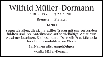 Traueranzeige von Wilfrid Müller-Dormann