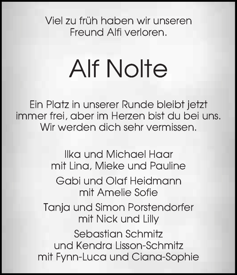  Traueranzeige für Alf Nolte vom 19.05.2018 aus WESER-KURIER