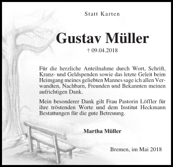 Traueranzeige von Gustav Müller