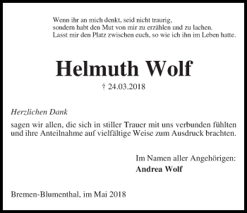 Traueranzeige von Helmuth Wolf