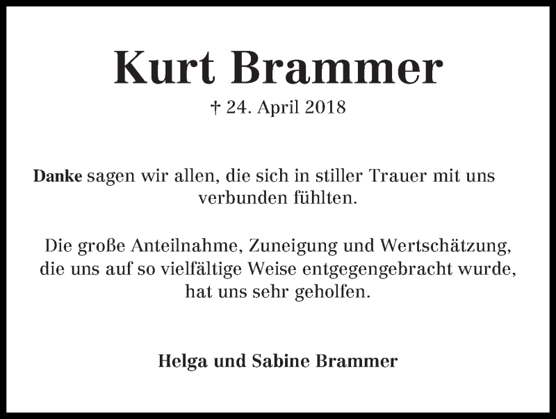 Traueranzeige von Kurt Brammer von WESER-KURIER