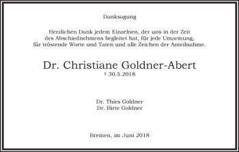 Traueranzeige von Dr. Christiane Goldner-Abert