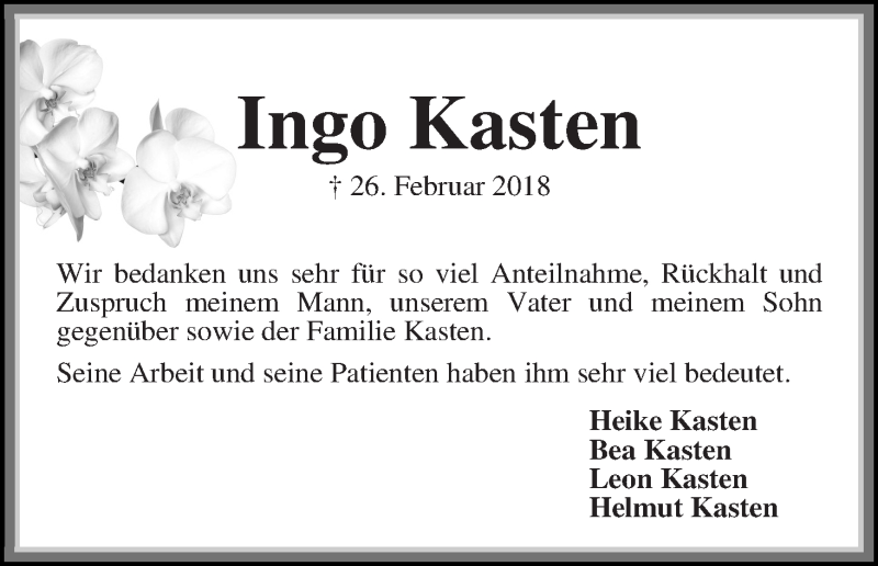  Traueranzeige für Ingo Kasten vom 09.06.2018 aus Wuemme Zeitung