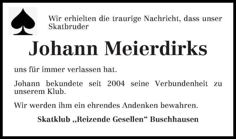 Traueranzeige für Johann Meierdirks vom 26.06.2018 aus Osterholzer Kreisblatt