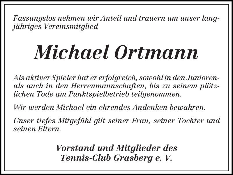 Traueranzeige von Michael Ortmann von Wuemme Zeitung