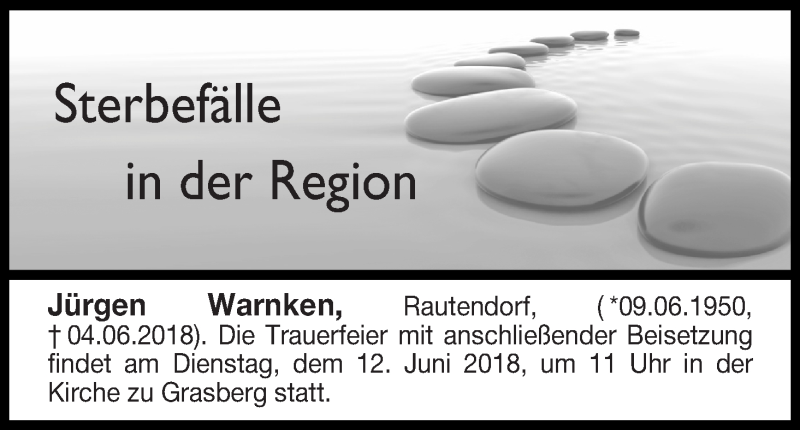 Traueranzeige von Sterbefälle in der Region Ausgabe 08.06.2018 von Osterholzer Kreisblatt