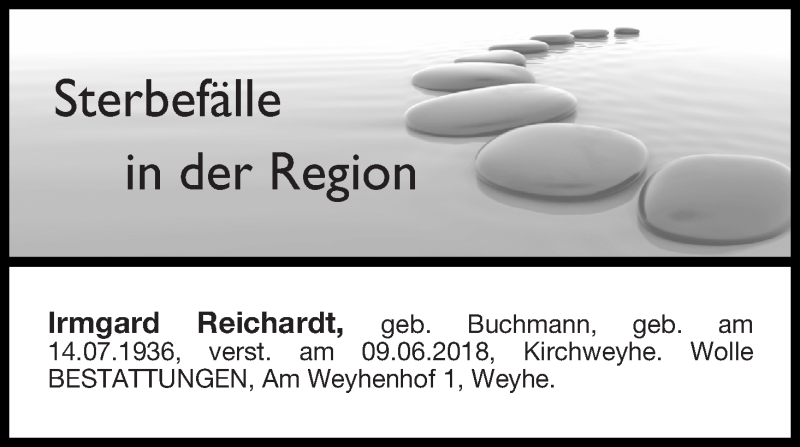 Traueranzeige von Sterbefälle in der Region Ausgabe 16.06.2018 von Regionale Rundschau/Syker Kurier