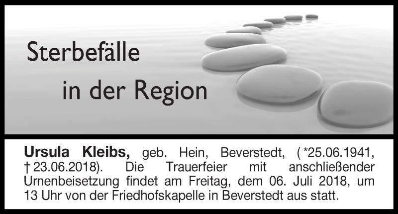 Traueranzeige von Sterbefälle in der Region Ausgabe 27.06.2018 von Osterholzer Kreisblatt