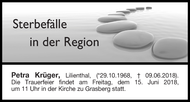 Traueranzeige von Sterbefälle in der Region Ausgabe vom 13.06.2018 von Osterholzer Kreisblatt