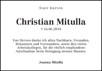 Traueranzeige von Christian Mitulla