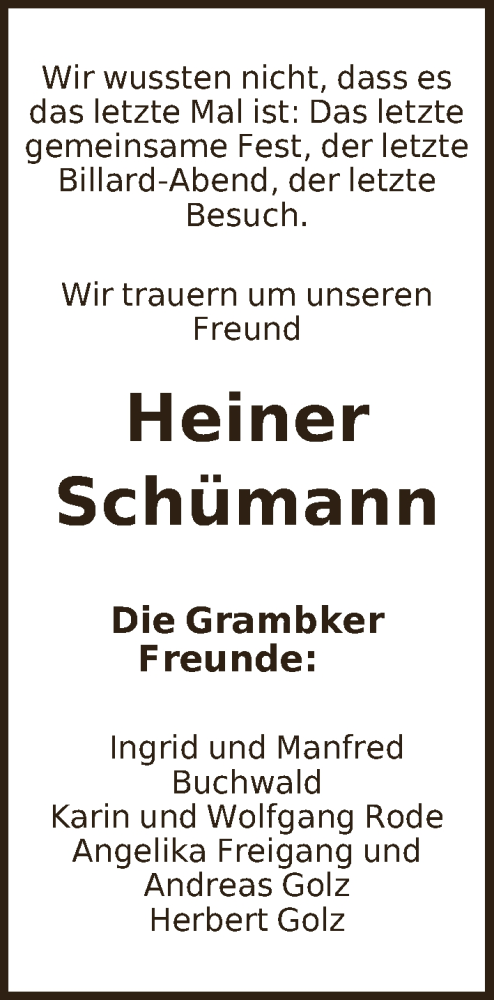  Traueranzeige für Heiner Schümann vom 14.07.2018 aus WESER-KURIER