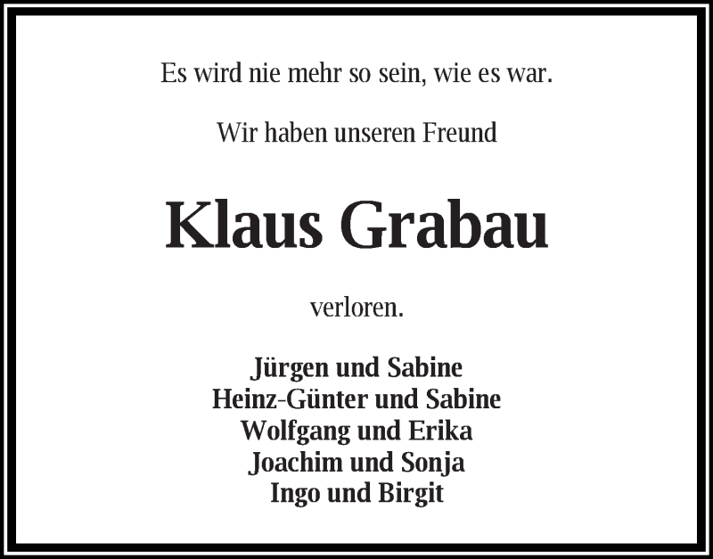  Traueranzeige für Klaus Grabau vom 28.07.2018 aus Osterholzer Kreisblatt