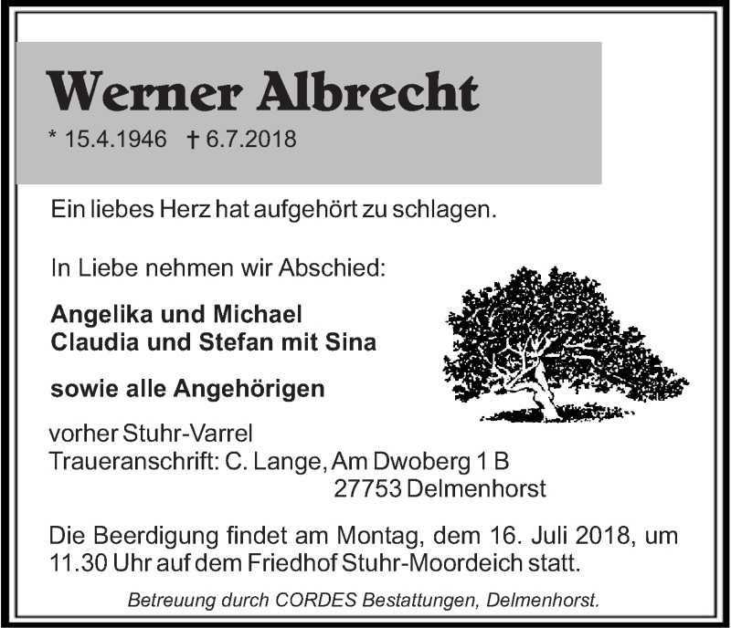 Traueranzeige von Werner Albrecht von WESER-KURIER