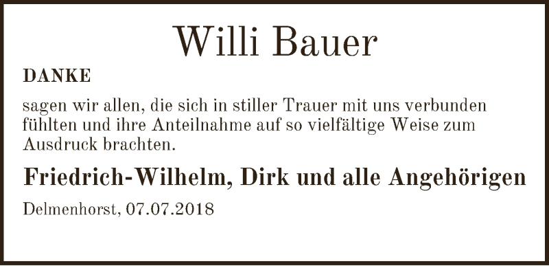 Traueranzeige von Willi Bauer von WESER-KURIER