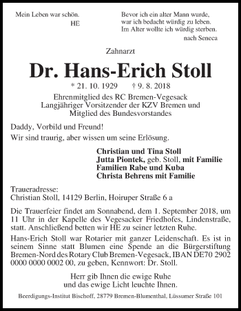 Traueranzeige von Dr. Hans-Erich Stoll
