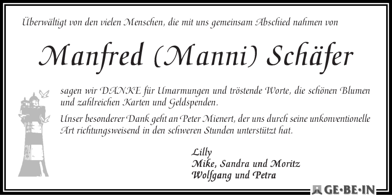 Traueranzeige von Manfred (Manni) Schäfer von WESER-KURIER