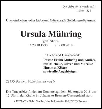 Traueranzeige von Ursula Mühring