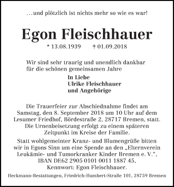 Traueranzeige von Egon Fleischhauer