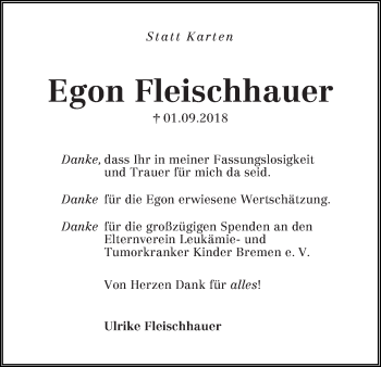 Traueranzeige von Egon Fleischhauer