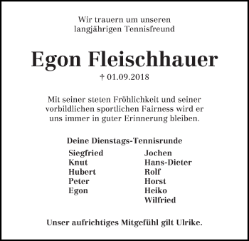 Traueranzeige von Egon Fleischhauer