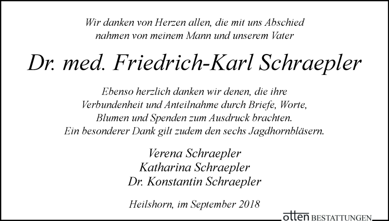 Traueranzeige von Friedrich-Karl Schraepler von WESER-KURIER