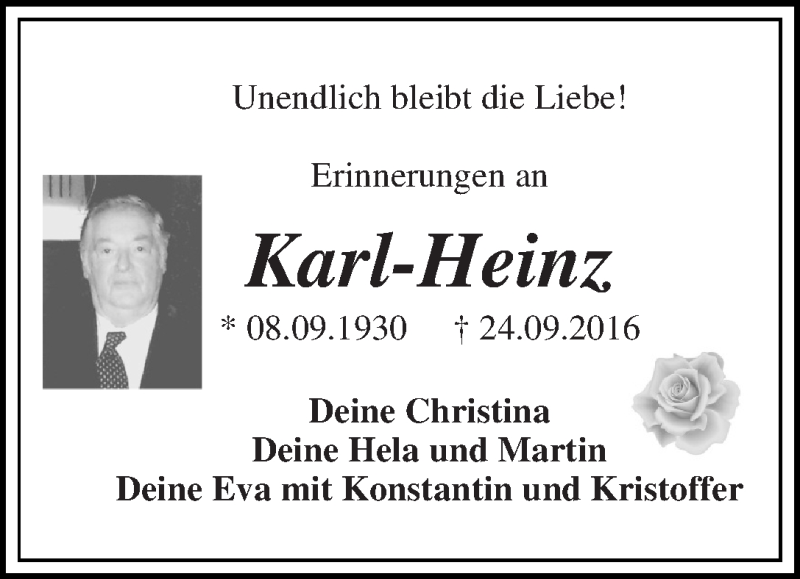  Traueranzeige für Karl-Heinz Müller vom 22.09.2018 aus WESER-KURIER