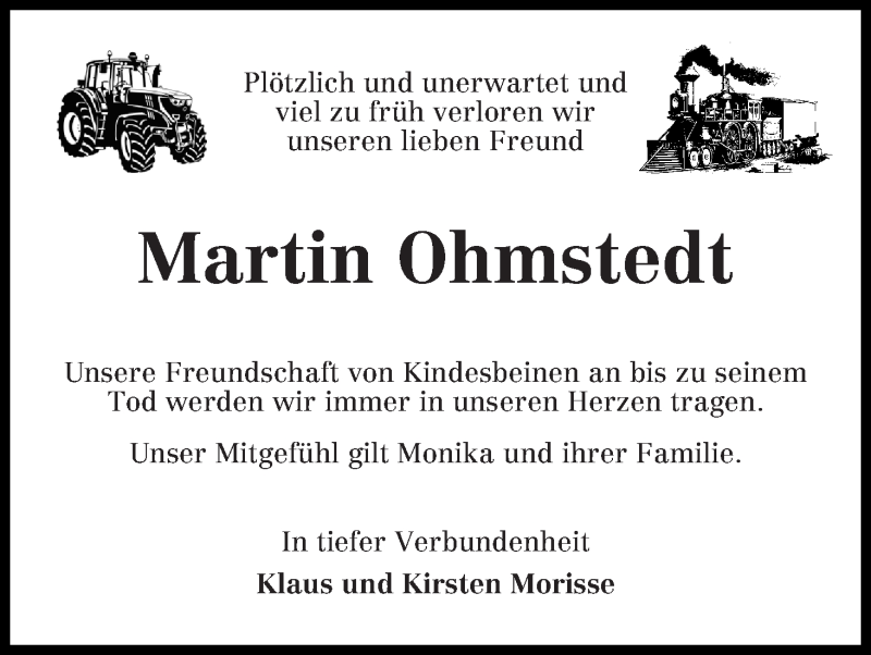 Traueranzeige von Martin Ohmstedt von Die Norddeutsche