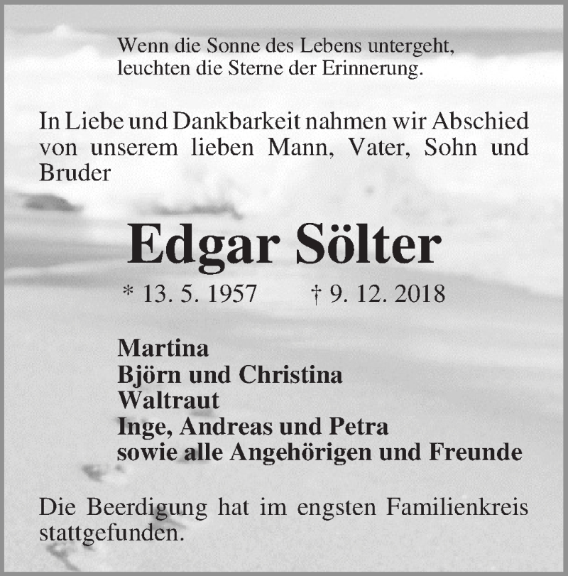  Traueranzeige für Edgar Sölter vom 05.01.2019 aus WESER-KURIER