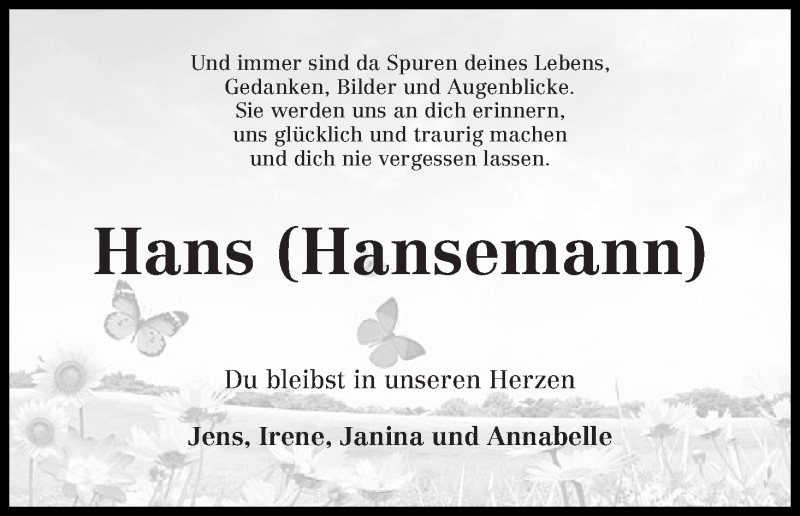  Traueranzeige für Hans Schaper vom 23.01.2019 aus Osterholzer Kreisblatt